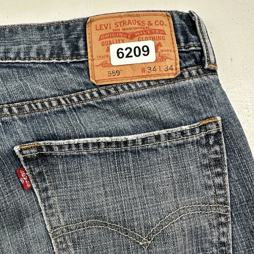 Levi's 559 Straight Relaxed‎ Jeans Mens 34x32 Blue Cotton Denim Dark Wash VTG